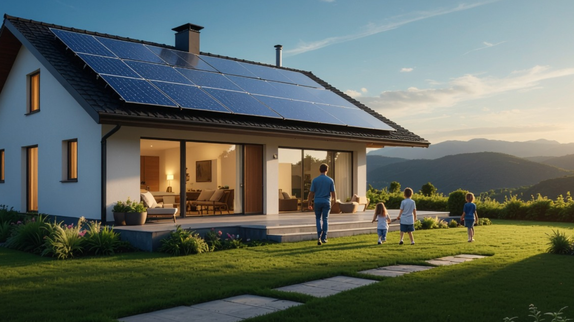 Maison moderne après une rénovation énergétique en France, incluant isolation et nouvelle pompe à chaleur.