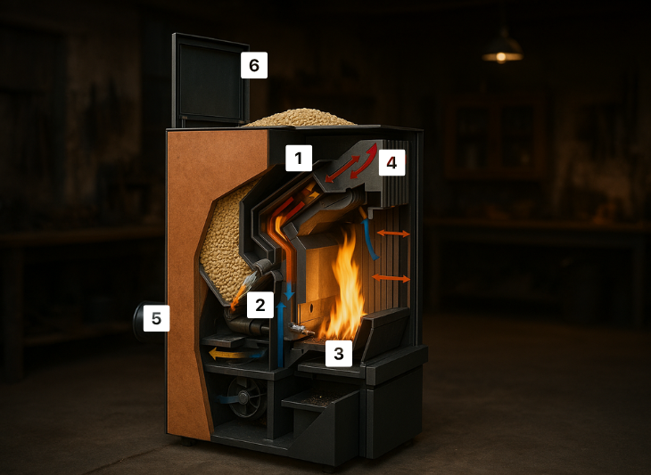 Schéma de principe du Poêle à Granulés